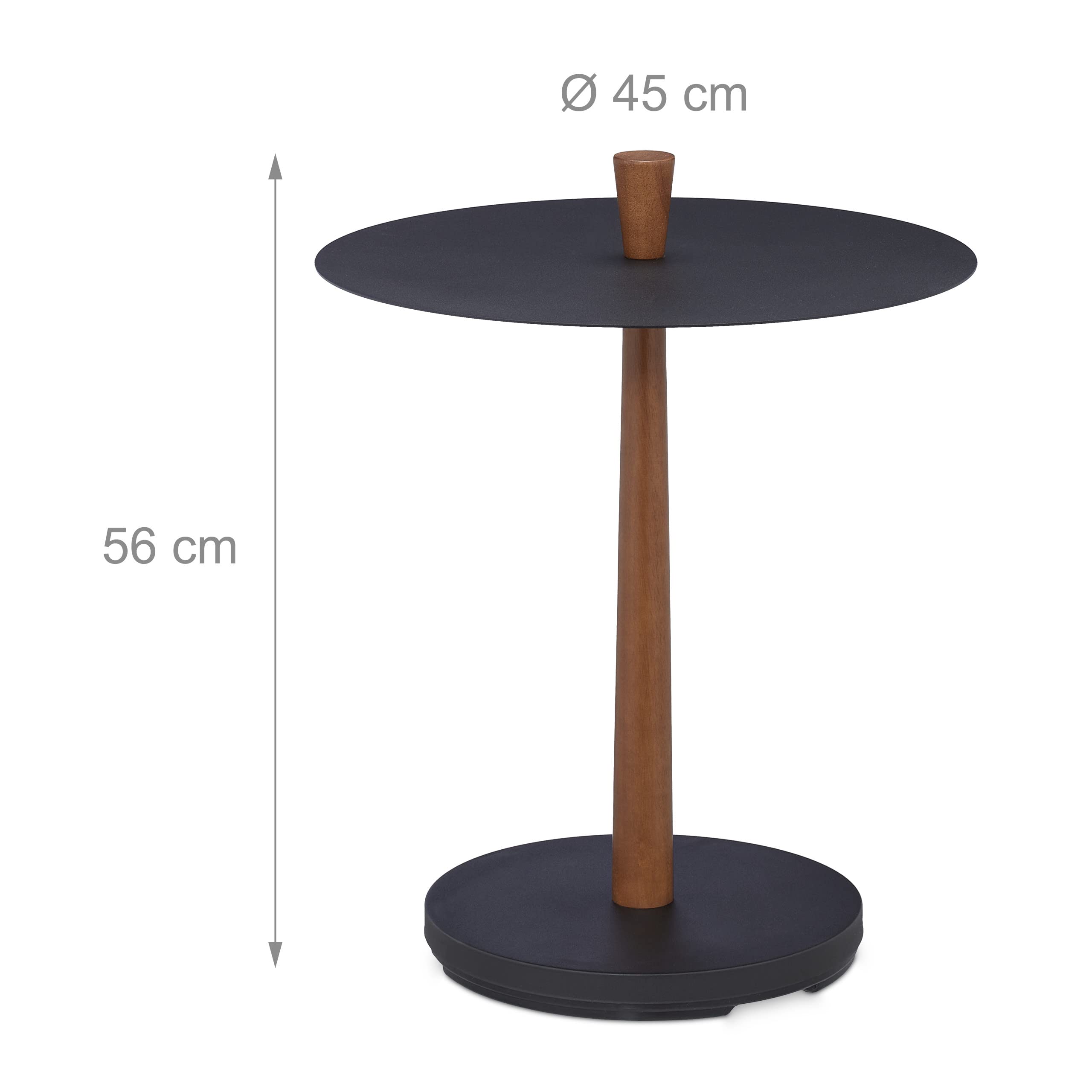 Relaxdays Guéridon, Acier, Bois, H x D : 56 x 45 cm, Table d’appoint de Salon, métal Style Industriel, Noir/Marron