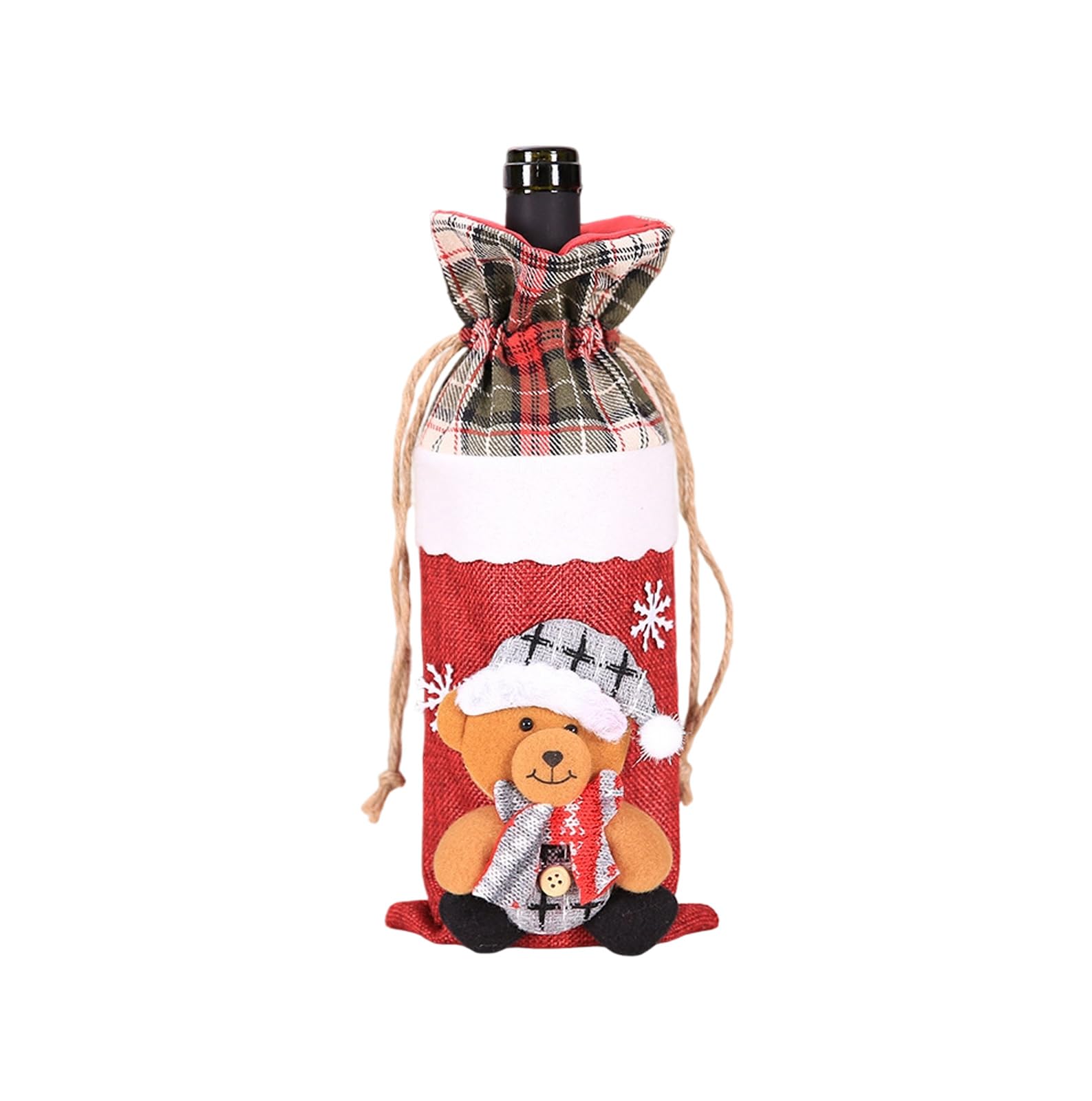 Buxuaaaa Holiday Themed Plush Wine Bottle Sleeve Santa Design Perfect for Christmas Gatherings and Festive Table Centerpieces Festive Holiday Wine Protector
