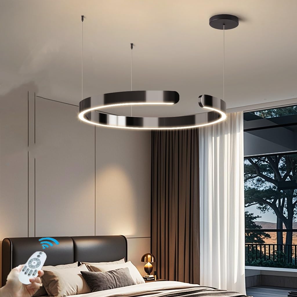 LED Hängeleuchte Dimmbar Moderne Ring Esszimmer-Pendelleuchte Kreatives C Design Hängelampe Höhenverstellbar Pendellampe Für Esstisch,Wohnzimmer,Schlafzimmer(Schwarz,1 ring/60CM/38W)
