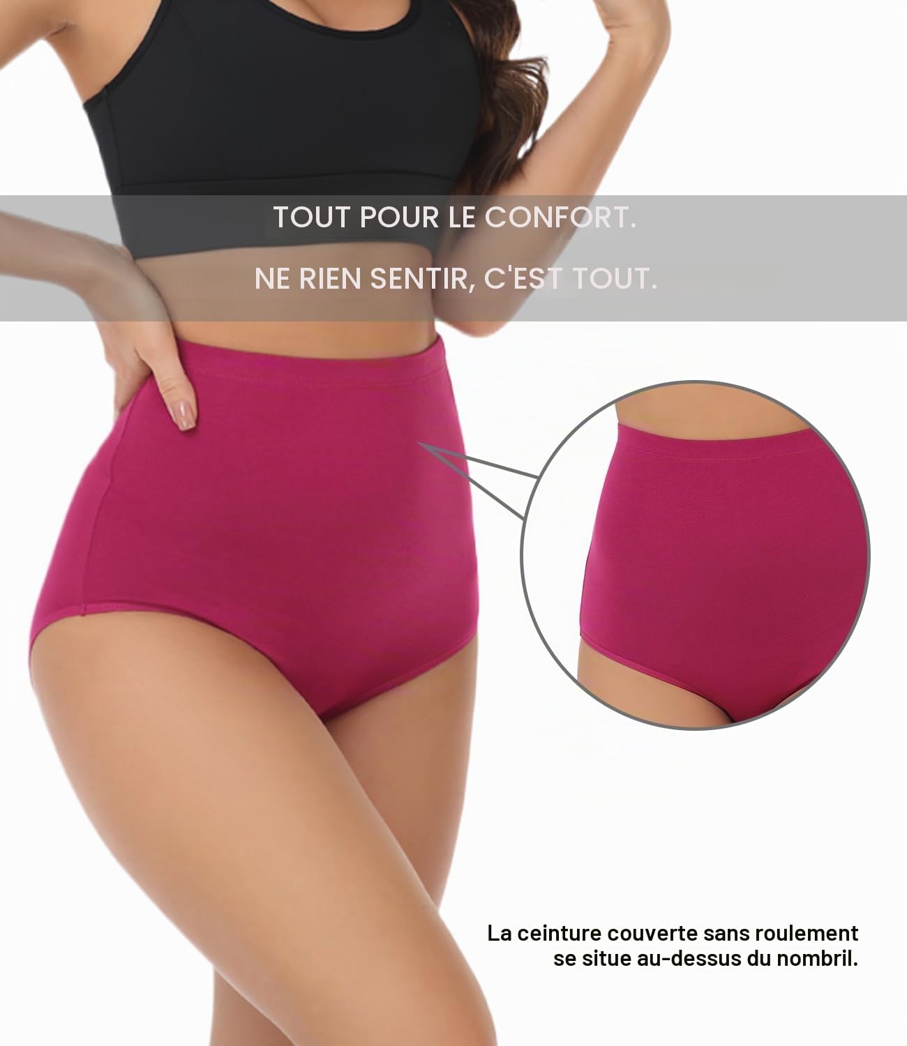 wirarpa Culotte Femme Coton Taille Très Haute Culottes Elasticité Slips Lot de 4