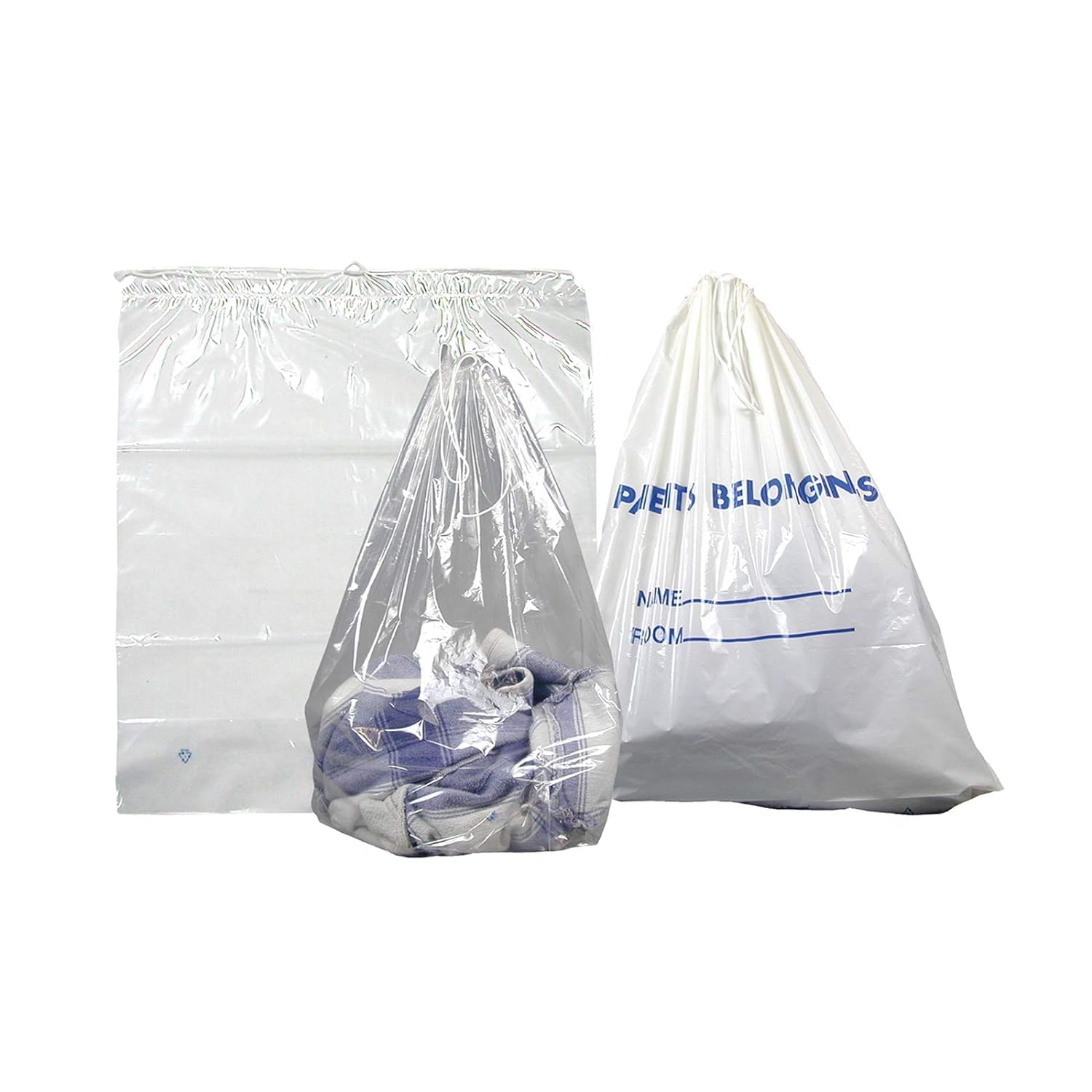 Dukal - DS500C Dawn Mist Drawstring Patient Belonging Bag, 1.5 mil Thick, 7" Gusset, 18" W x 20.5" L, Clear (Pack of 500)