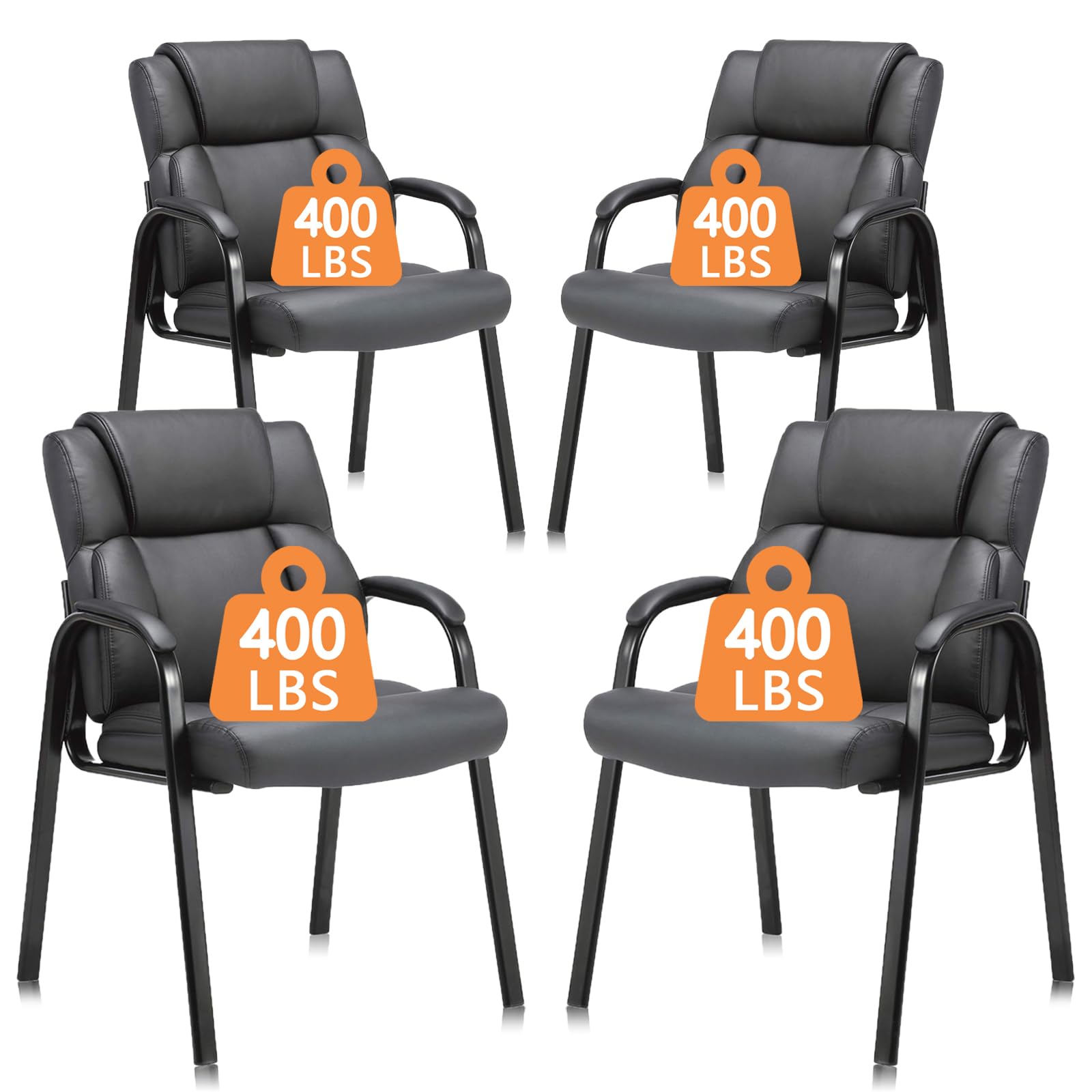 CLATINA Heavy Duty Guest Chair with Padded Armrests, Executive Leather Soft Reception Chair 400lbs Capacity for Office Conference Waiting Meeting Room, Black (4 Pack)