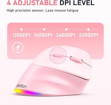 MEETION Ergonomik fare, kablosuz dikey fare RGB arkadan aydınlatmalı şarj edilebilir fare, Bluetooth (5.2 + 3.0) USB-A Tip-c adaptörlü 4 ayarlanabilir DPI uyumlu Mac/Windows/Andriod/PC/Tablet/iPad