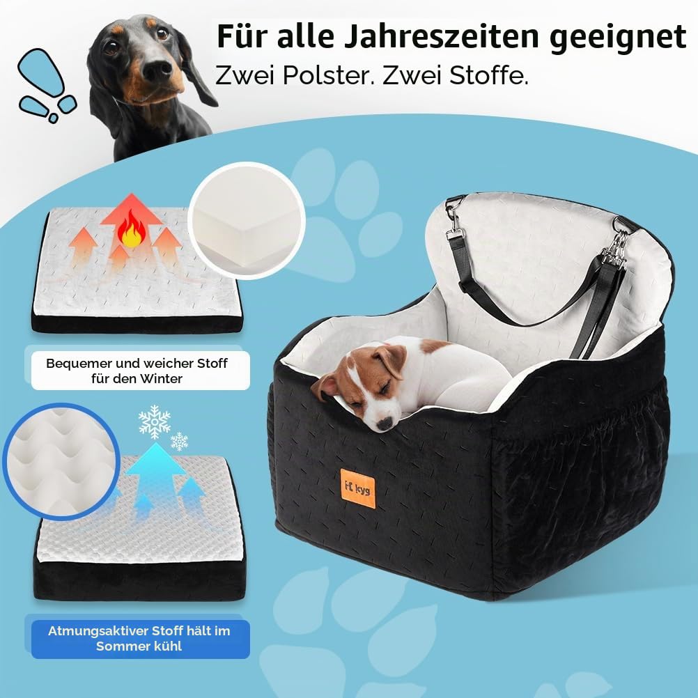 KYG Hunde Autositz für Kleine bis Mittlere Hunde unter 35 lbs | Ganzjährig nutzbar, Extra Stabiler, Waschbarer, Wasserdichter, Zwei Sitzkissen unterschiedlicher Höhe