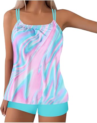 Womens Tankini Swimsuits 2 Piece Tummy Control Bathing Suits 2025 Flowy Floral Print Swim Tank Top with Boyshorts