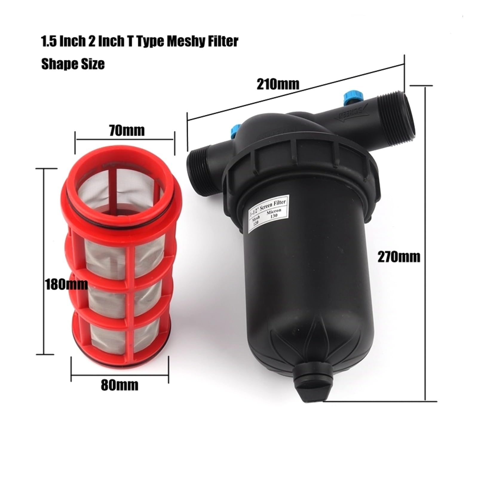 Filtre à écran Meshy de Type T, 1.5, 2 Pouces (50 à 63mm), 120 Mailles, 130 microns, Micro Irrigation de Jardin(1.5 inch (DN40))