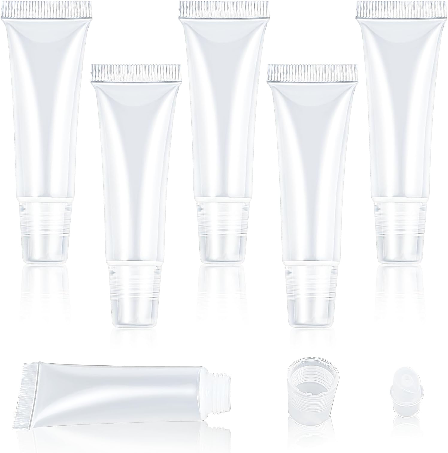 5Pcs Empty Lip Gloss Tubes, Clear Lip Balm Containers Soft Squeezable Travel Toothpaste Containers Mini Refillable Cosmetic Bottles for DIY Lip Gloss Makeup Travel Toiletries