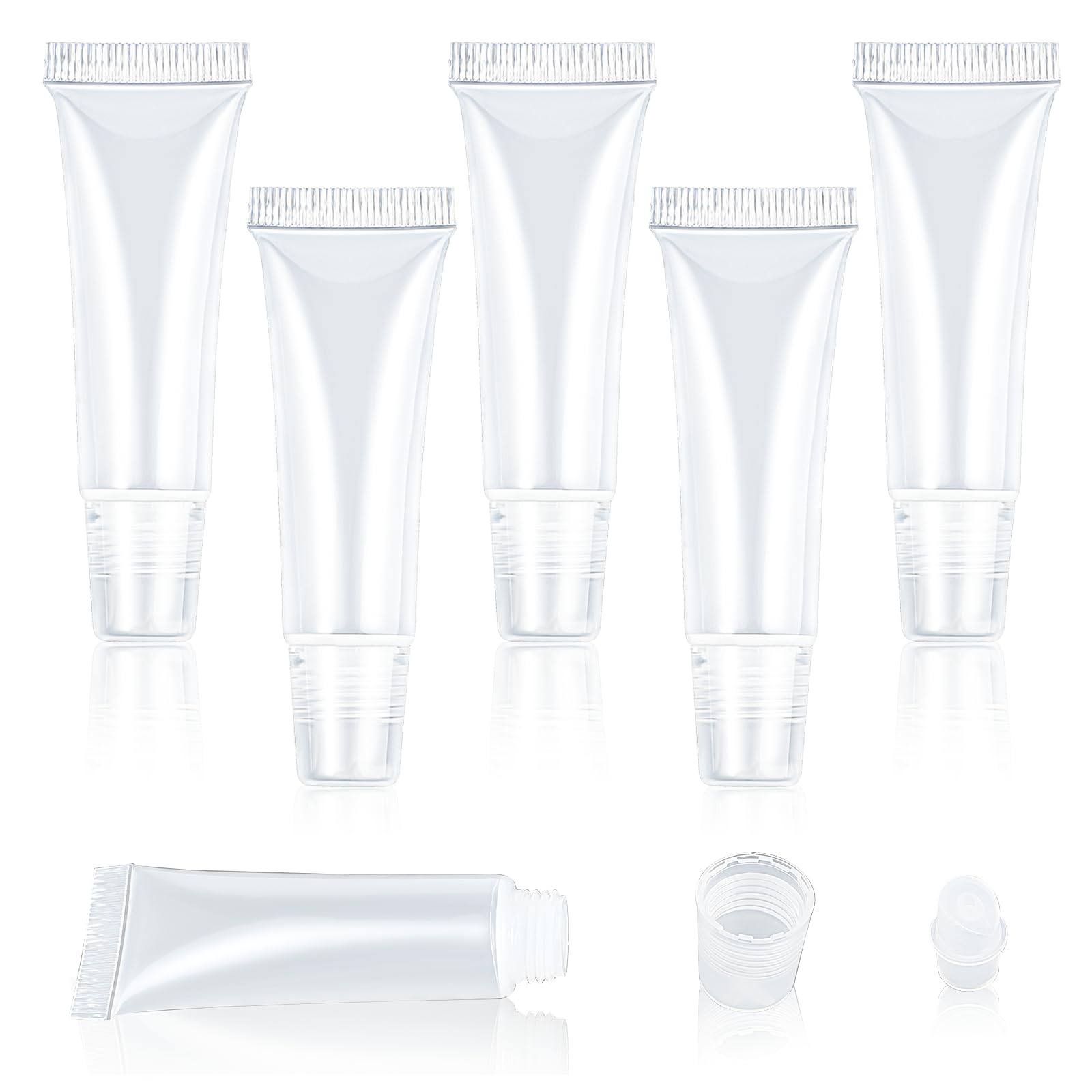 5Pcs Empty Lip Gloss Tubes, Clear Lip Balm Containers Soft Squeezable Travel Toothpaste Containers Mini Refillable Cosmetic Bottles for DIY Lip Gloss Makeup Travel Toiletries