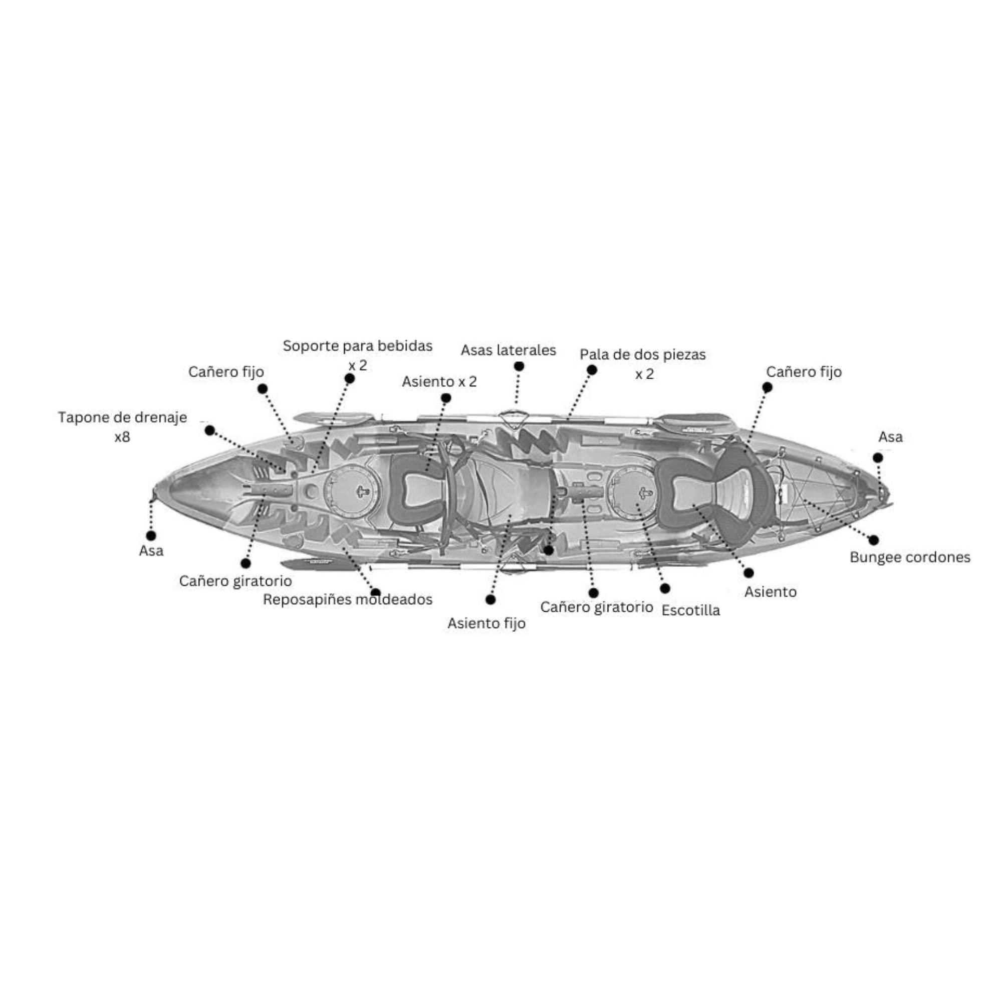 Cambridge Kayaks ES, Sun Fish TÁNDEM SÓLO 2 + 1,Azul, RIGIDO