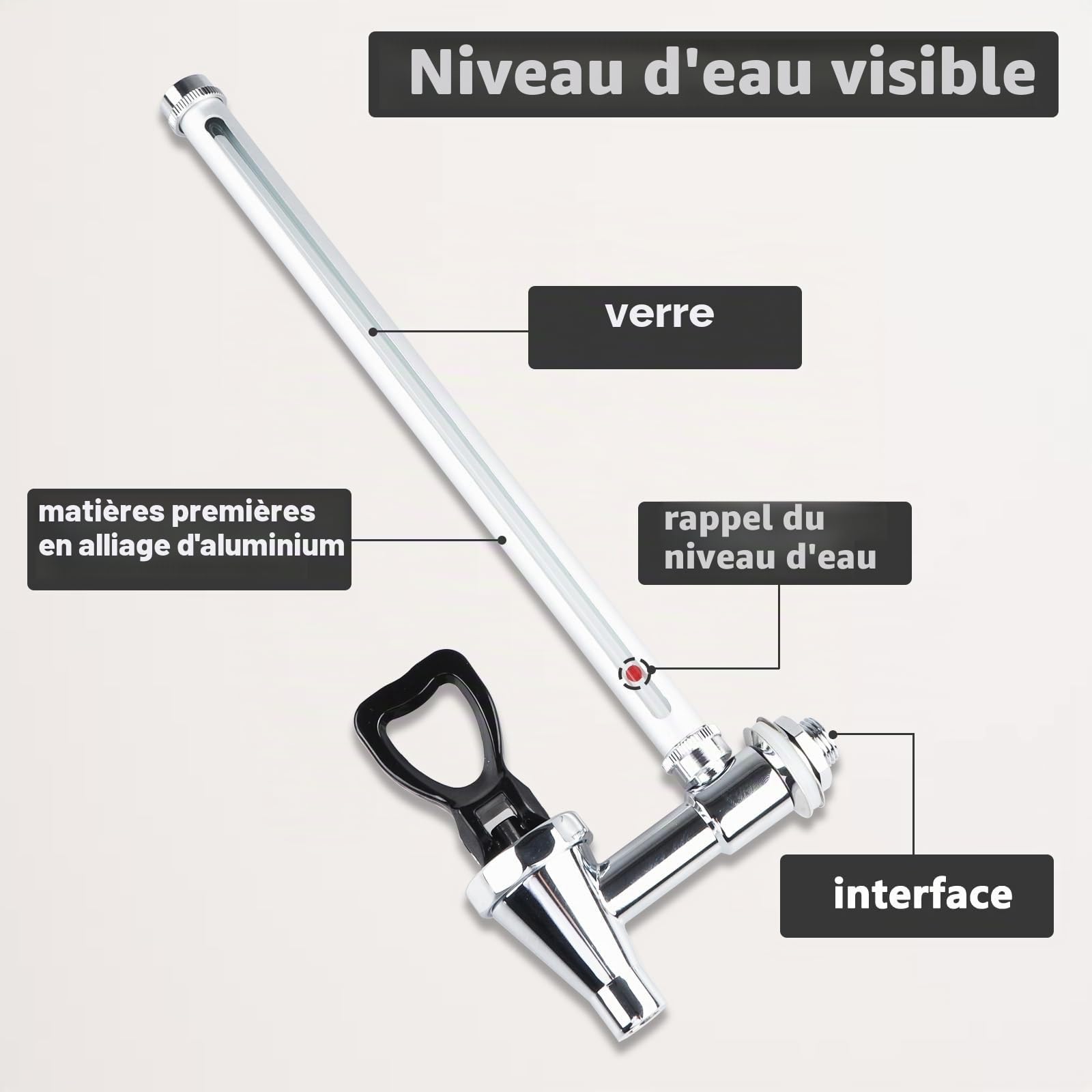 Robinet de niveau d'eau Clear View de 25,4 cm compatible avec le système de filtration d'eau alimenté par gravité Berkey et d'autres réservoirs de filtre à gravité
