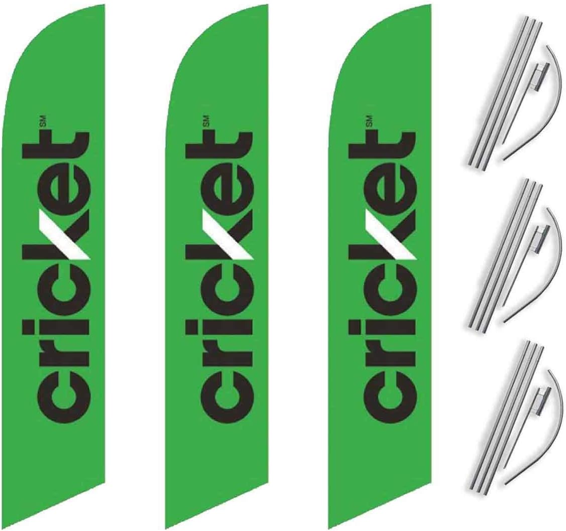 Cricket 2014 (3-Pack) Advertising Feather Flag with Complete 15ft Pole kit and Ground Spike