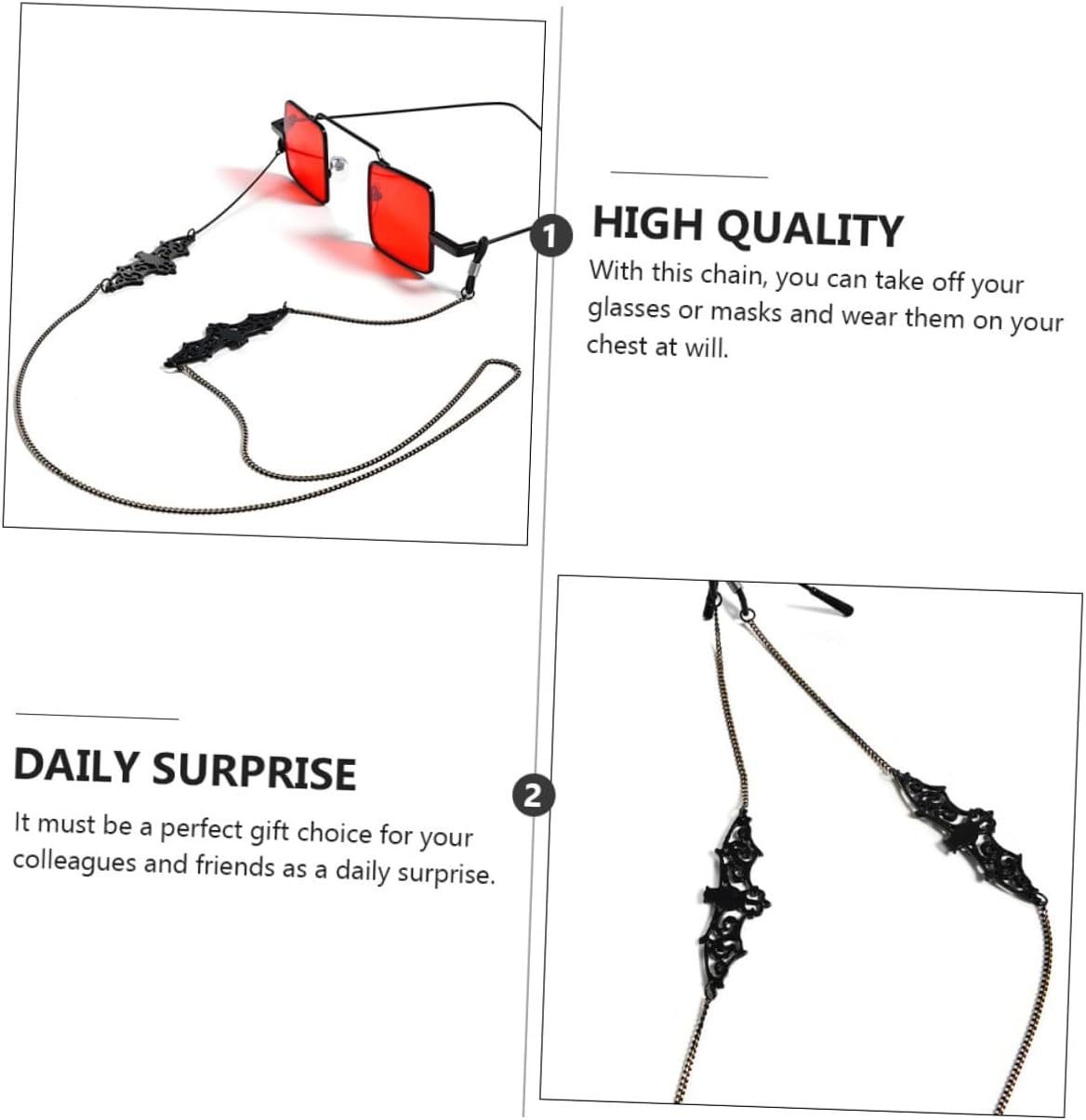 Anti-slip Black Metal Glasses Rope Hollow Bat Pendant, Eyeglasses Chain and Face Mask Cord for Men and Women, Creative Sunglasses Accessory for Everyday Use