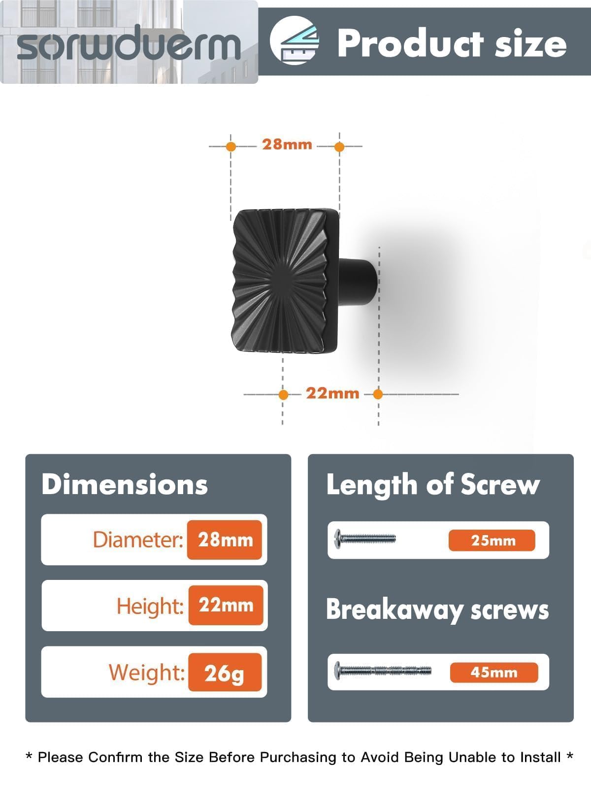 SORWDUERM 2 Pack Black Cabinet Knobs Black Flat Drawer Square Pulls Kitchen Cupboard Bathroom Dresser Cabinet Hardware Handles Zinc Alloy - Image 2