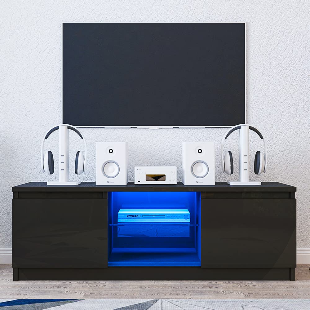 Boloni Black TV Stand with LED Light for 55 Inch TV
