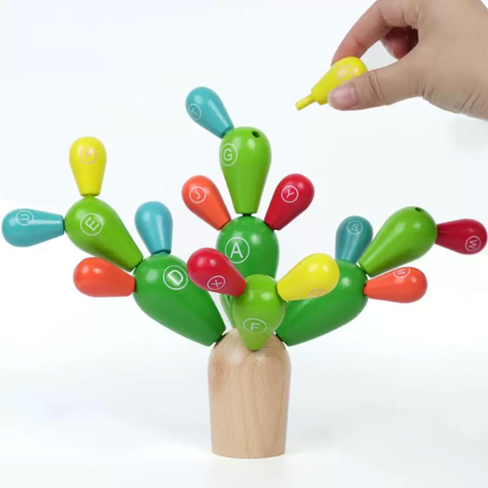 Juguete Montessori de Madera para Apilar Letras en Forma de Cactus | Bloques de Construcción del Alfabeto | Juguete Educativo para Aprendizaje Preescolar