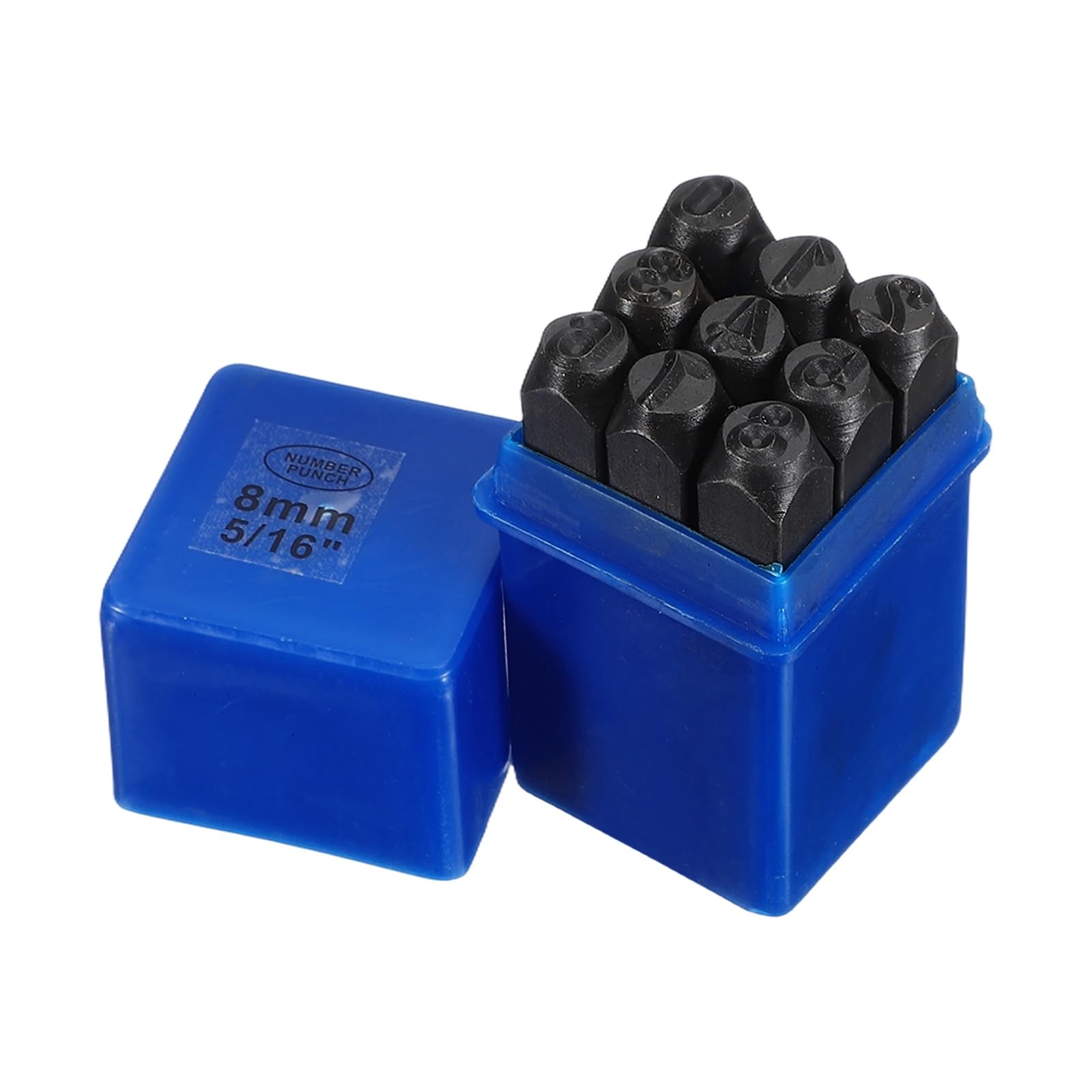 sourcing map 9Pcs Metal Number Stamps Set 5/16" (8mm) 40Cr Number Stamping Kit Hand Stamping Punch Tool Set with Blue Case for Jewelry Making Craft Arts Ring Bracelet