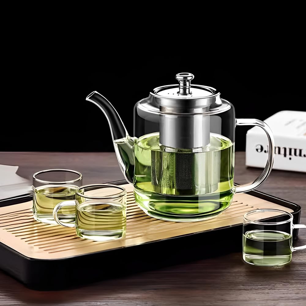 Teiera in Vetro da 650ml, Teiera Resistente al Calore in Vetro Borosilicato Trasparente con Filtro in Acciaio Inox, piccola teiera per foglie sfuse, erbe, frutta, bubble tea | Infusore Tè