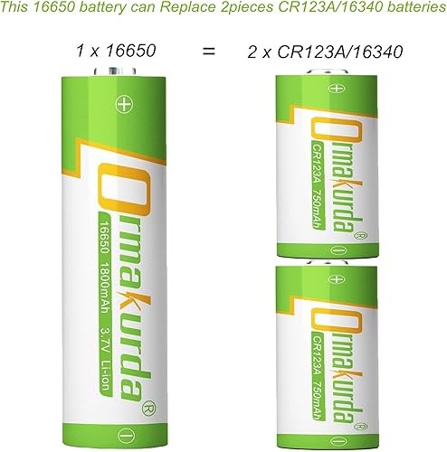 Miniatura 3 de Batería recargable 16650, batería 16650, 1800 mAh, 3.7 V, baterías recargables de iones de litio con botón superior para linternas y linternas