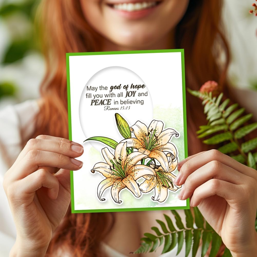 GLOBLELAND Lily Bible Vase Clear Stamps for Christmas Cards Making 5.83x8.27inch Bible Words Clear Stamp Seals Transparent Stamps for DIY Scrapbooking Photo Album Journal Home Decoration