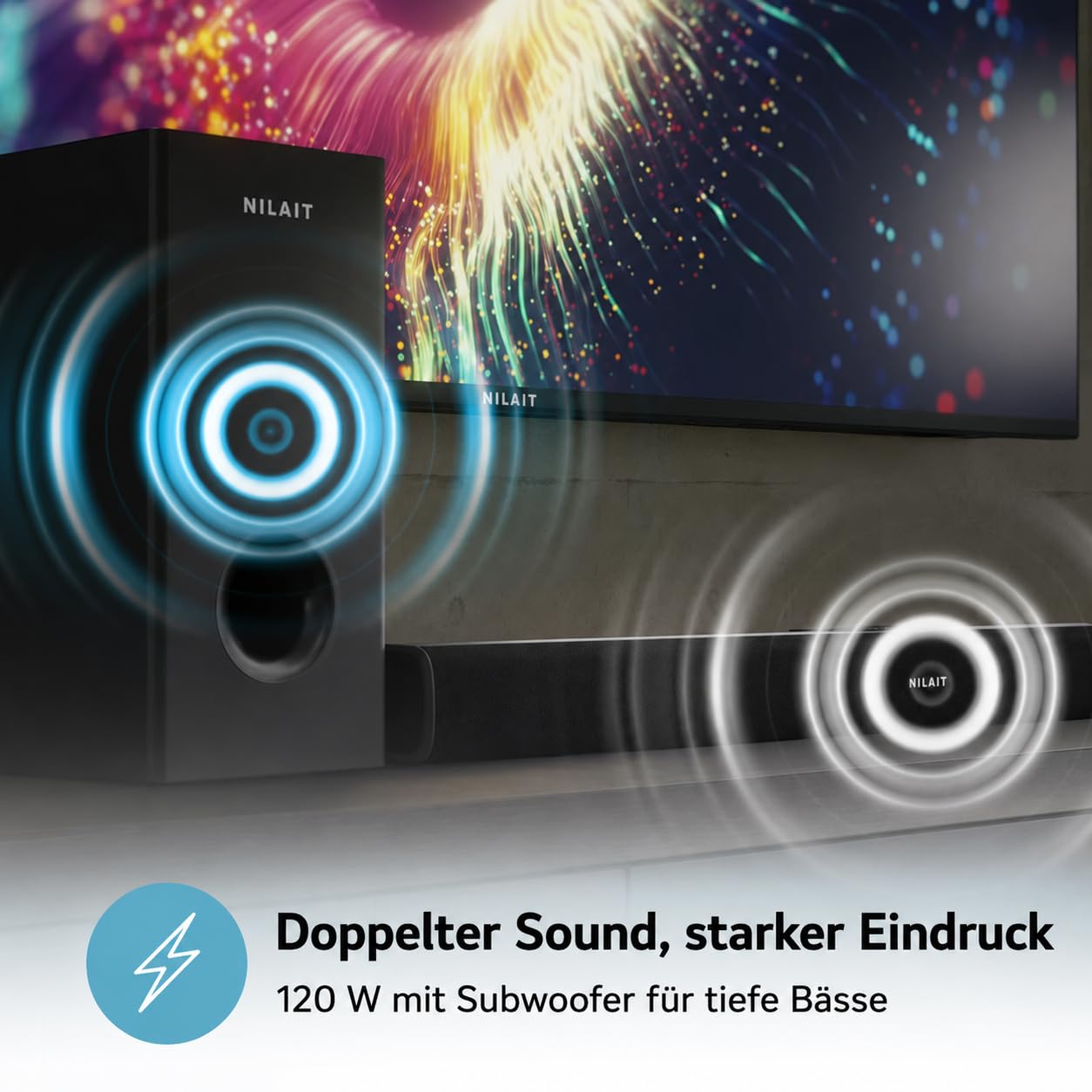 Nilait Harmony Soundbar per TV con Subwoofer, Bluetooth, HDMI ARC/eARC e Audio Surround per Home Cinema Harmony 120W