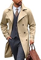 Runcati Men's Double Breasted Trench Coat - Notched Lapel Belted Windbreaker, Fall Winter Long Overcoat
