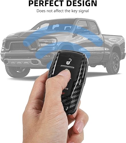 Miniatura 5 de RAZPOY Funda para llavero de RAM, cubierta de control remoto de fibra de carbono, protector de llave inteligente, soporte para Dodge RAM 1500 2500