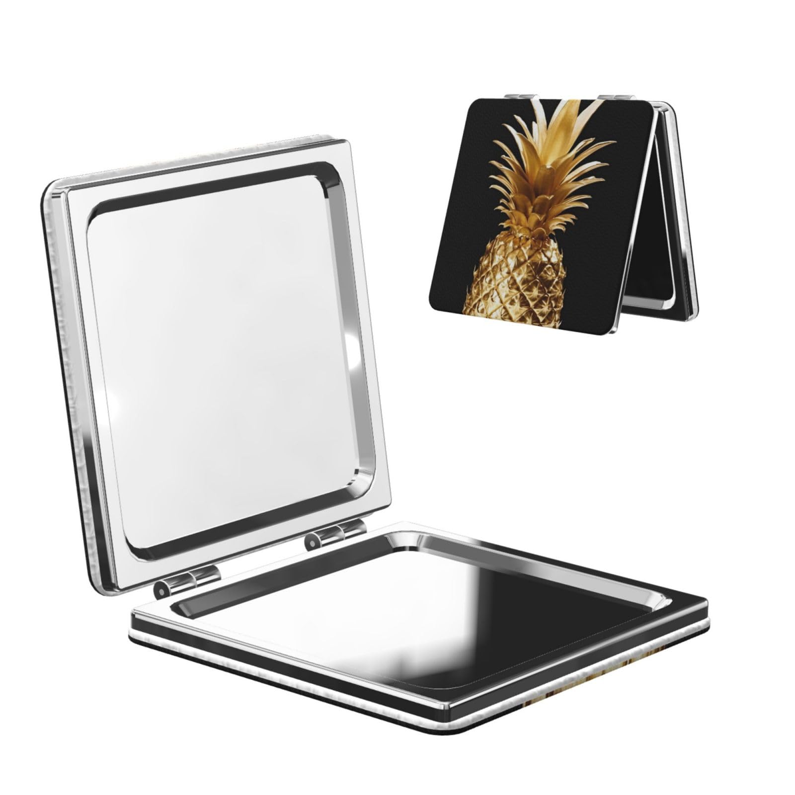 DWVTSLH Gold Pineapple Compact Mirror for Purse, Double-Sided 2X/1X Magnifying Mirror for Women Men, Travel Makeup Mirror for Handbag, Handheld Vanity Mirror for Gift