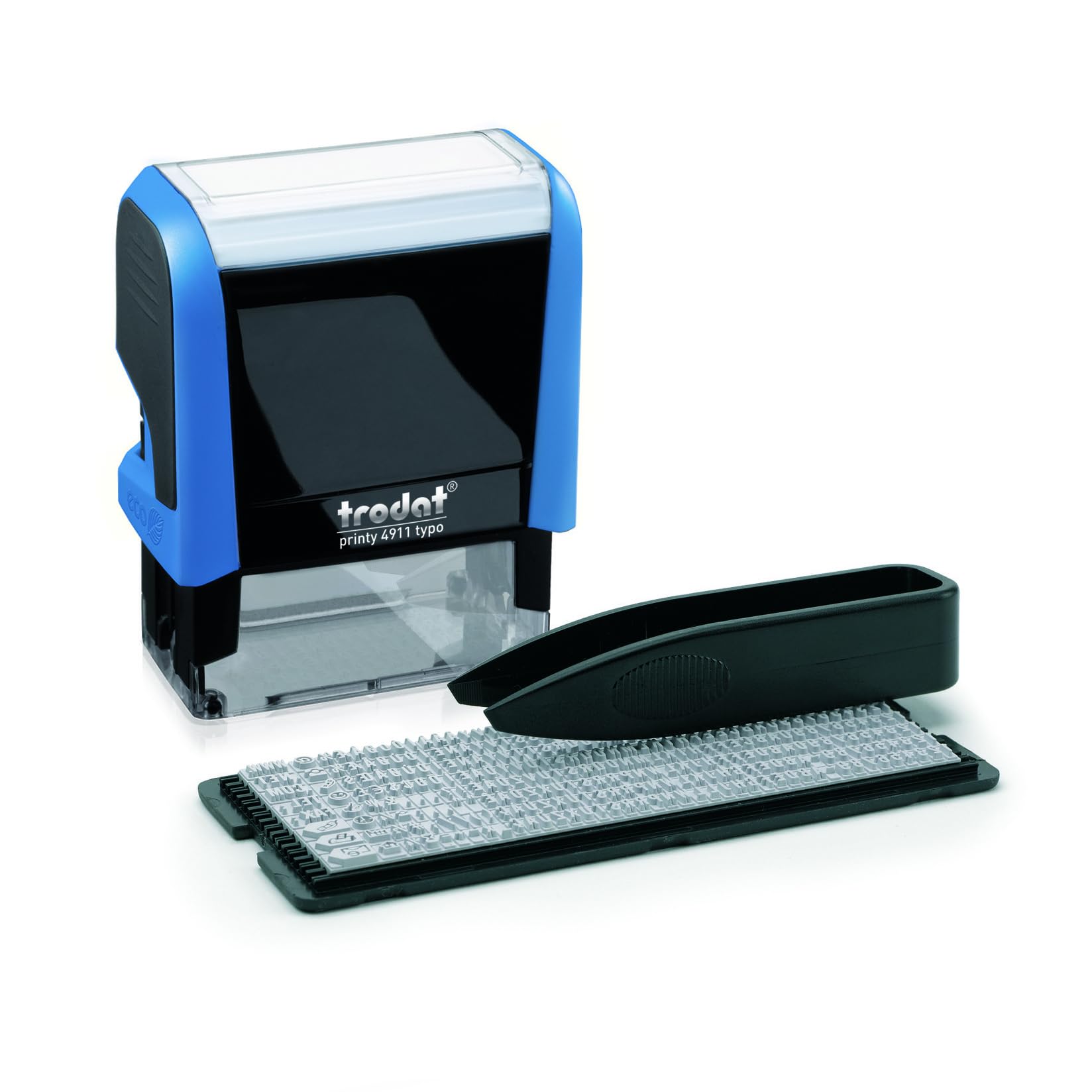 Trodat Printy 4911 - Sello autoentintado, cuerpo azul, tinta negra, 29 x 54 x 69 mm