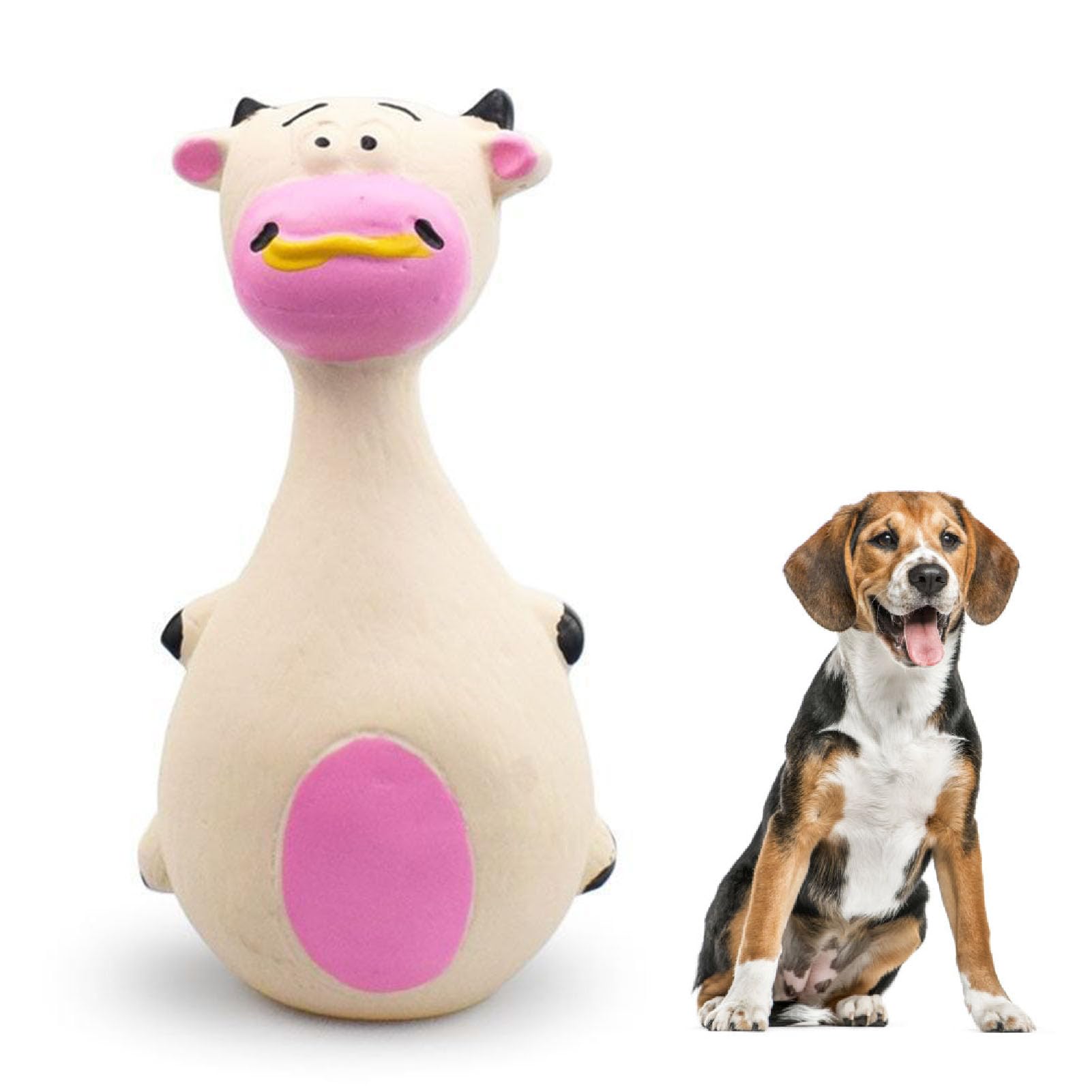 YolieraArt Latex Dog Squeaky Toy White Cow, Interactive Dog Toys for Small Dogs, Rubber Latex Squeaky Toy with Cartoon Design, Bite Resistant Soft Chew Toy for Dogs Perfected for Play Teething