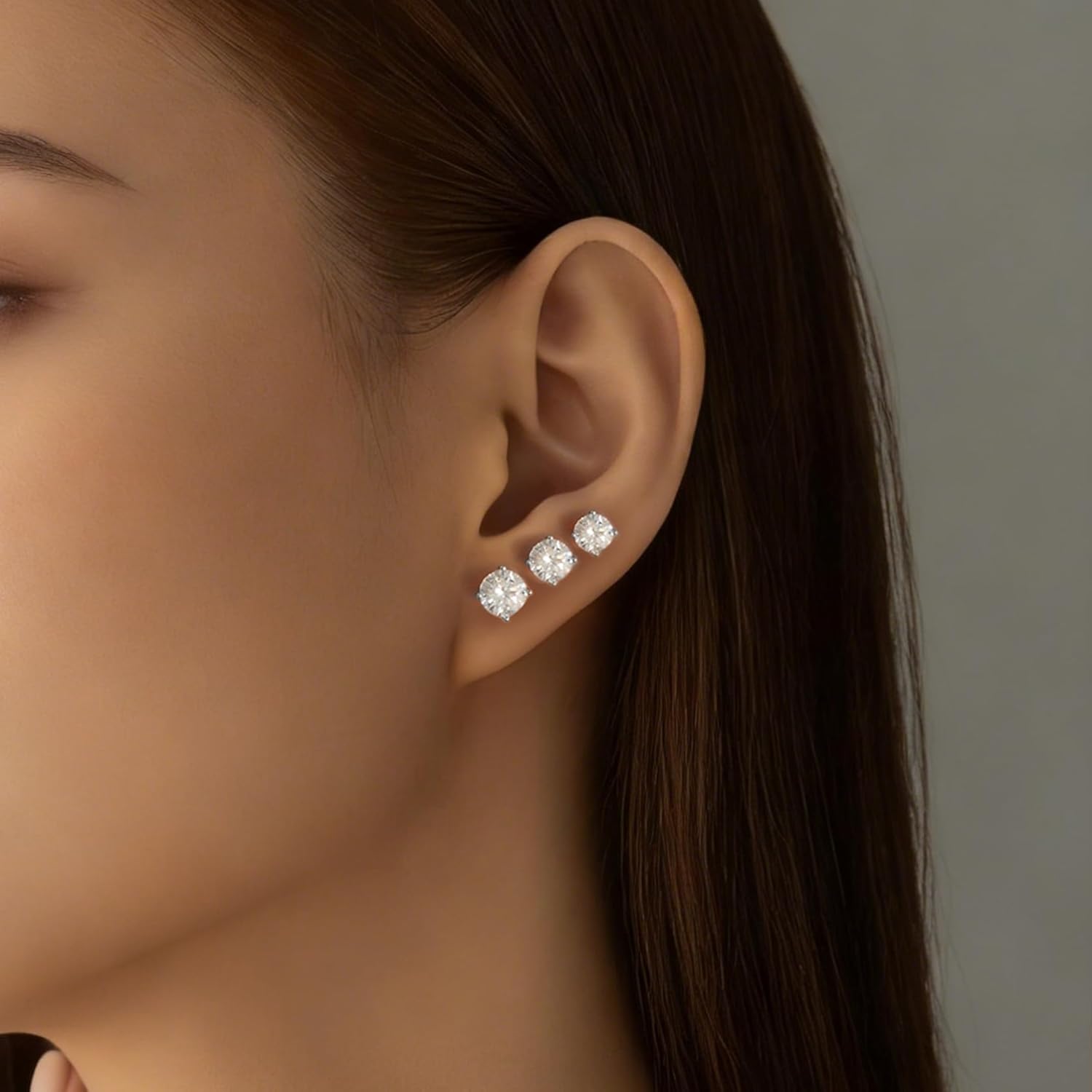 3 Pairs 14K Gold Plated Cubic Zirconia Stud Earrings | 4mm 5mm 6mm Size Set | S925 Silver Ear Posts, Hypoallergenic for Women & Men - Image 2