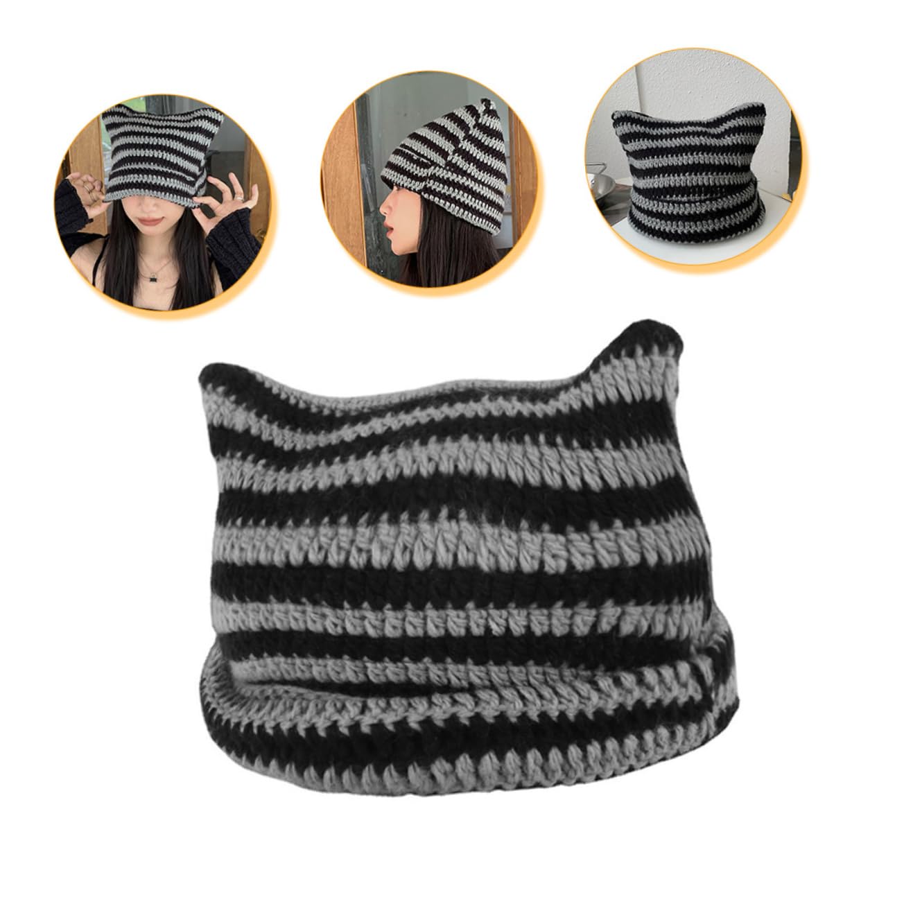 3 Piezas Gorro De Punto Sombrero De Damas Sombrero Informal Gorro Cálido Térmico Transpirable s De Mujer Gorras Accesorios De Mujer Gato Black Acrílico