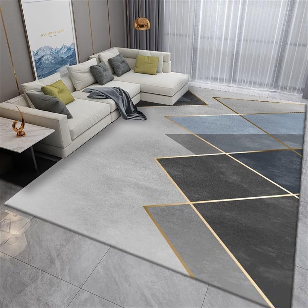 Tapis de chambre ado garçon gris bleu, tapis intérieur antisalissure pour déco bébé fille
