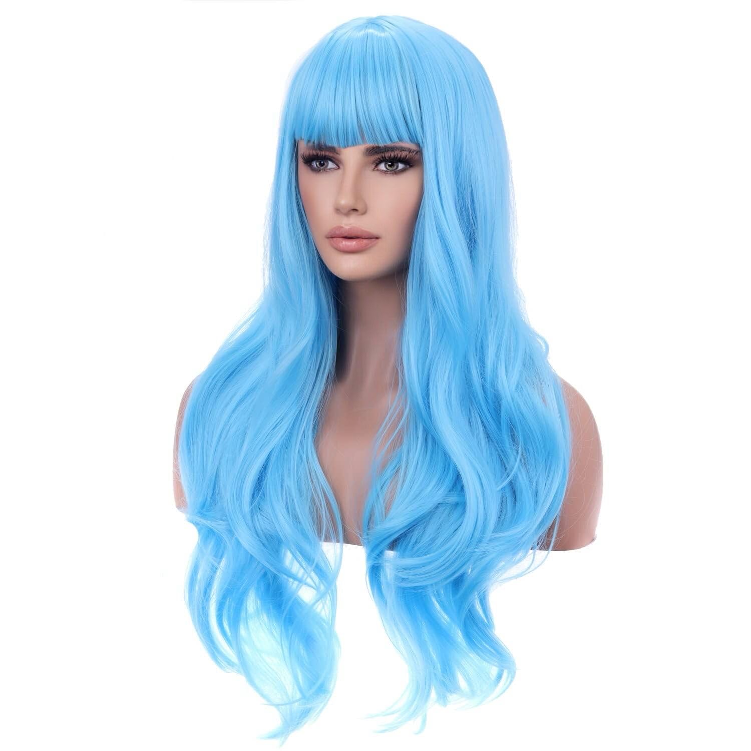 BERON White Wig Long Wavy White Wigs with Bangs for Women Daily Party Hairnet Include
