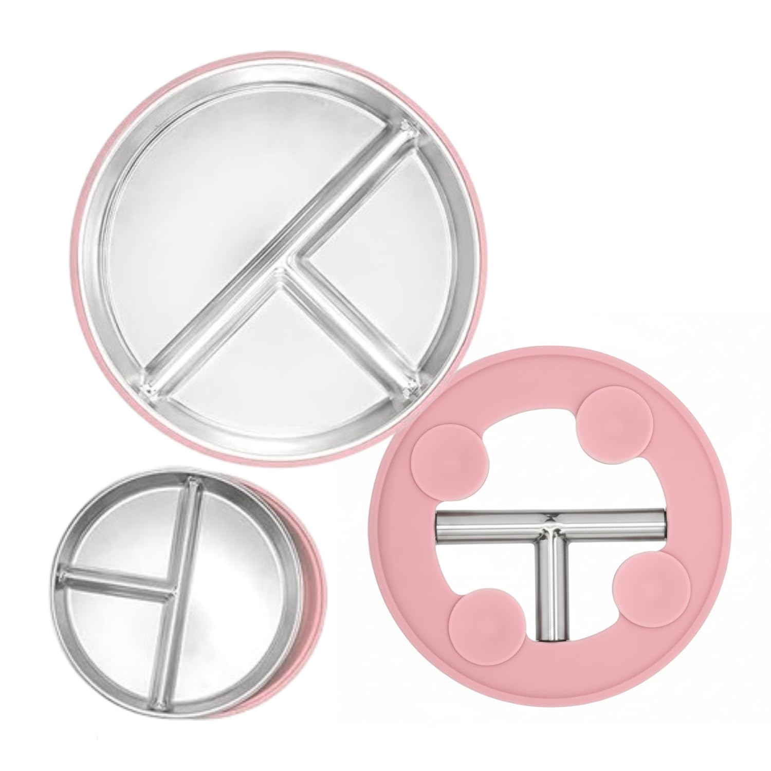 RENVA Stainless Steel Kids Plates Suction Plate for Baby,Divided Toddler Plates with Removable Silicone Sleeves for Mess-Free Feeding, Non-Toxic, Non-Slip (Pink, 1 Plate)-image-34