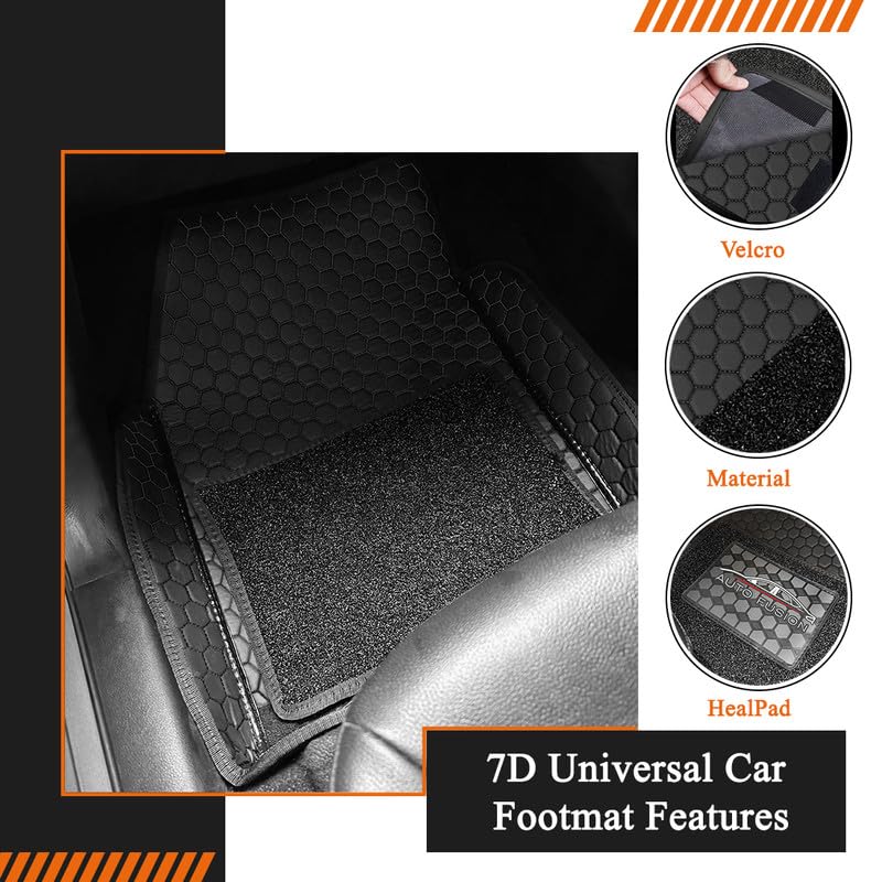 Image of 7D Car Foot Mat Compatible with Jeep Compass 2017-2026 | Universal Fit, Luxury Leather Car Floor Mat with Detachable Curly Mat | Waterproof, Anti-Slip | Color: Black