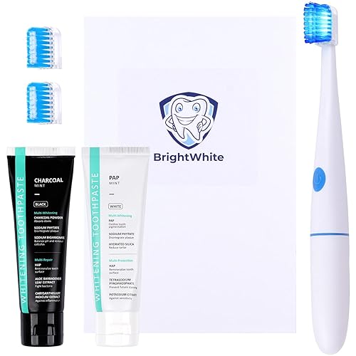 WhiteBright Sonic - Cepillo de dientes eléctrico para adultos con luz LED de enfriamiento para blanquear kit de reparación y cepillo con día y noche