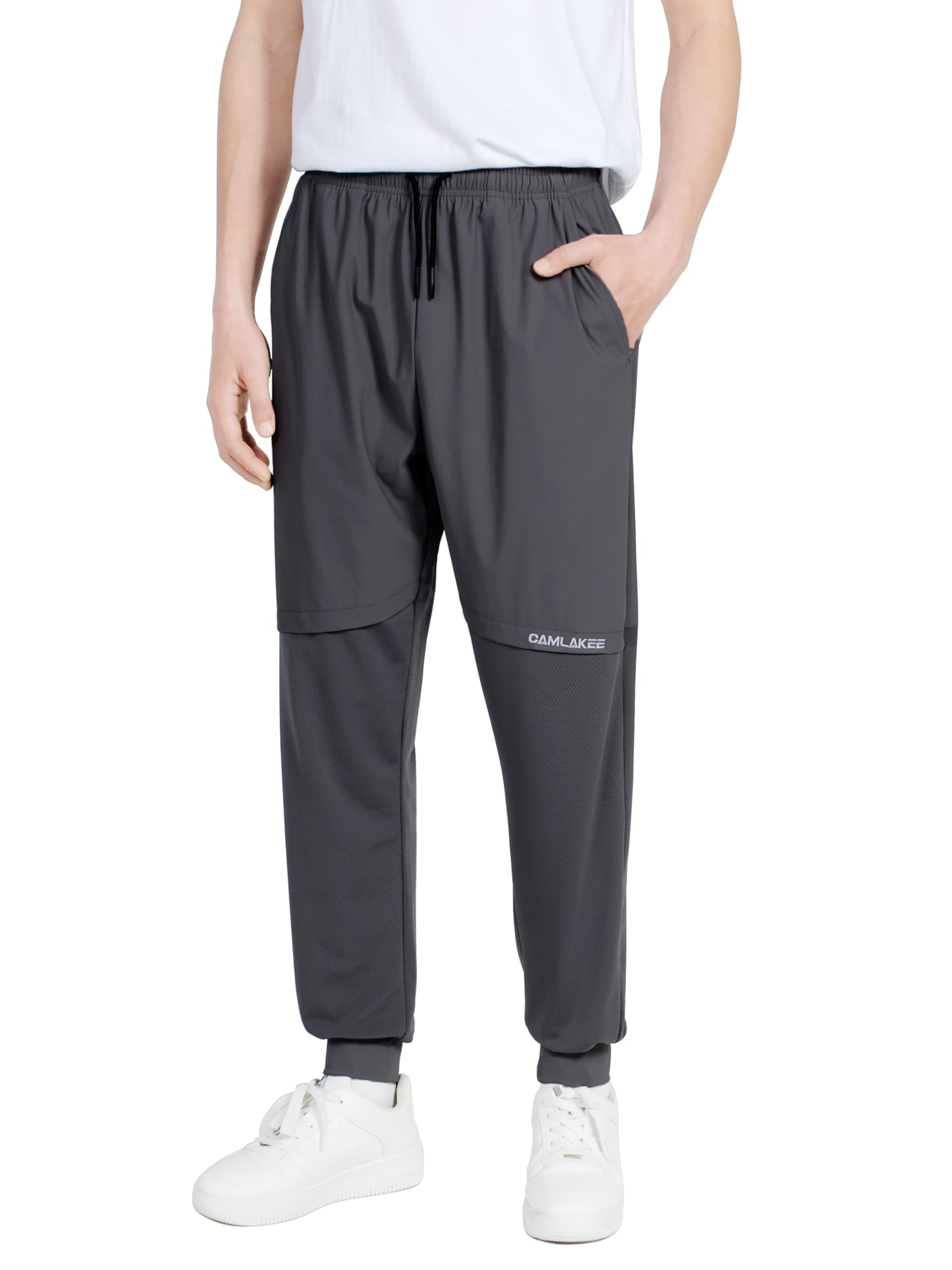 CAMLAKEE Boys Mesh Athletic Pants Kids Lightweight Sweatpants Quick Drying Active Running Joggers Dark Grey 8-9 Years