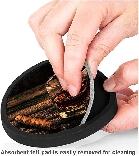 Miniatura 3 de Posavasos de silicona antideslizantes con almohadilla de fieltro absorbente impresa extraíble, juego de 4 unidades, cigarros y whisky
