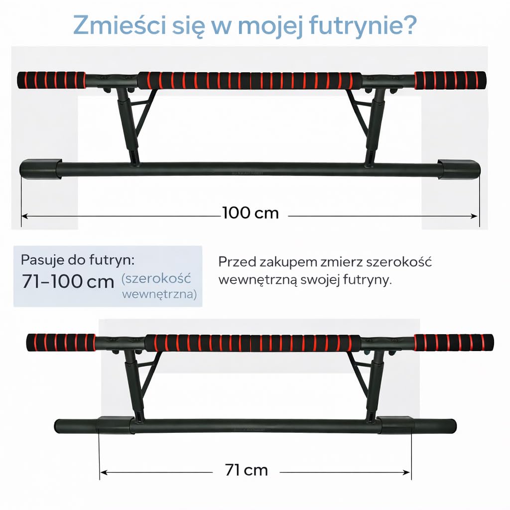 OcioDual Drążek do podciągania Door Pull-Up bez śrub + paski do podwieszania (+Dip), Drążek do podciągania montowany na drzwiach, Składany drążek do podciągania montowany na drzwiach