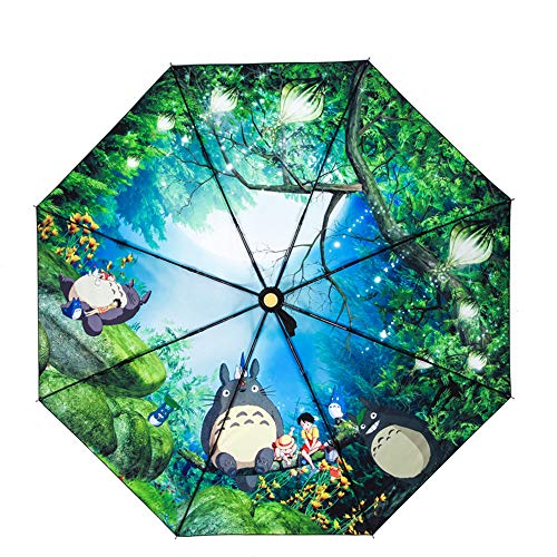 Totoro - Paraguas automático con ilustración pintada a mano con diseño de...