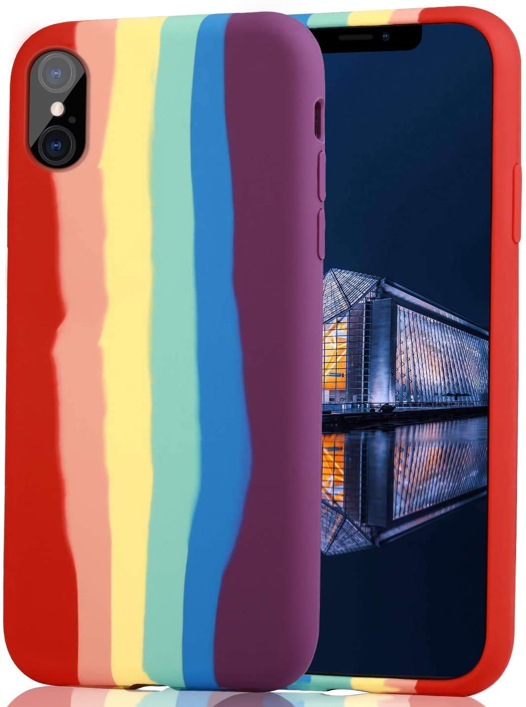 MUTEBOX Rainbow Case | Slim & Protective Design Silicone Back Cover with Logo Compatible for iPhone X (Red)