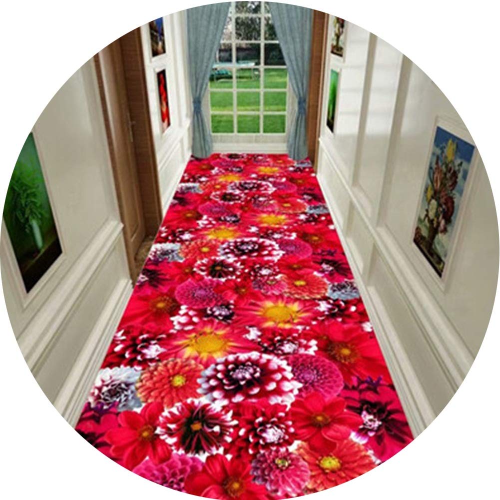 Alfombras de pasillo lavables de 6mm con flores rojas 3D y felpudos ZRUYI a medida