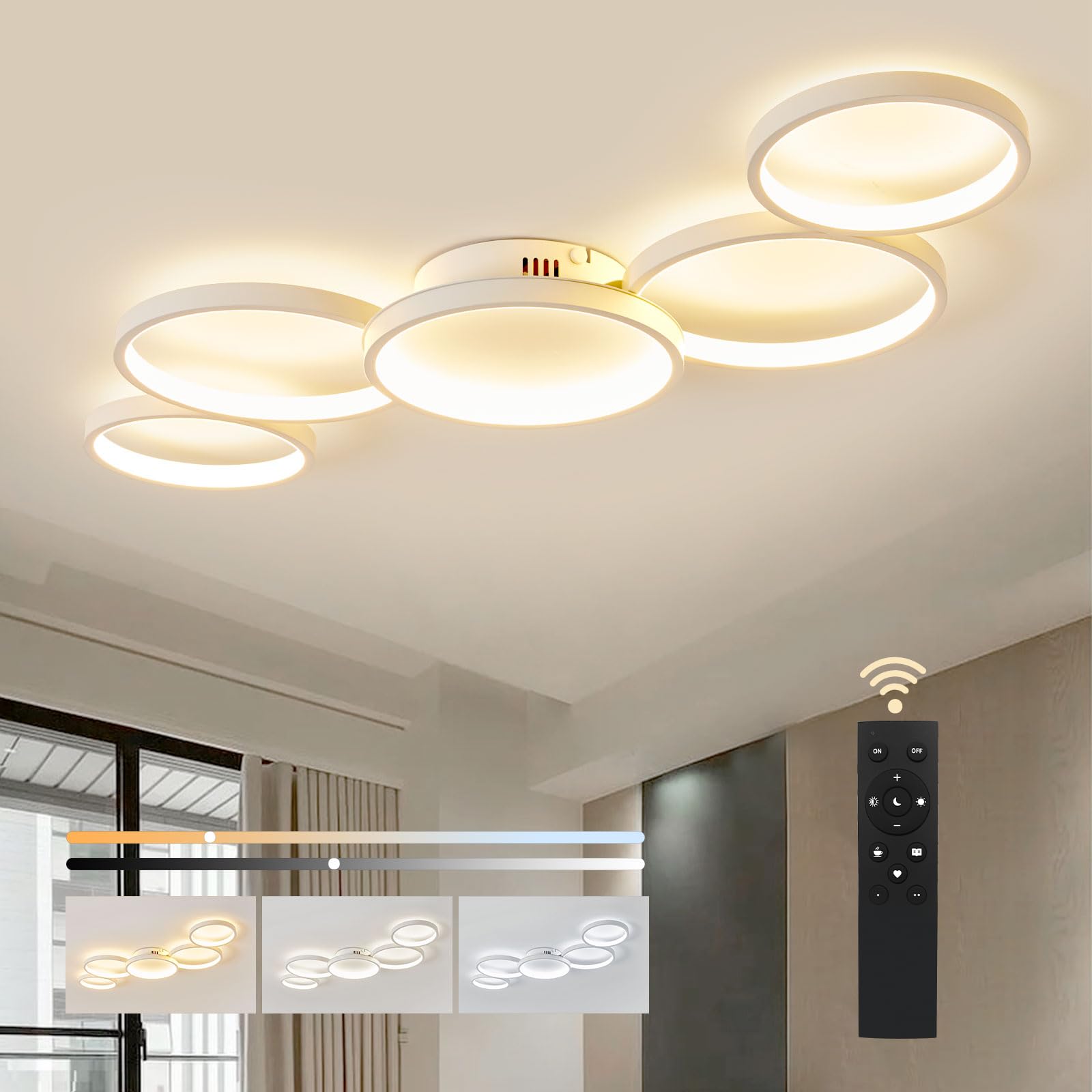 BAYHT LED Wohnzimmerlampe Weiße Runde LED Deckenleuchte Dimmbar 56W 5600LM mit Fernbedienung 3000K-6500K Geeignet für Wohnzimmer Schlafzimmer