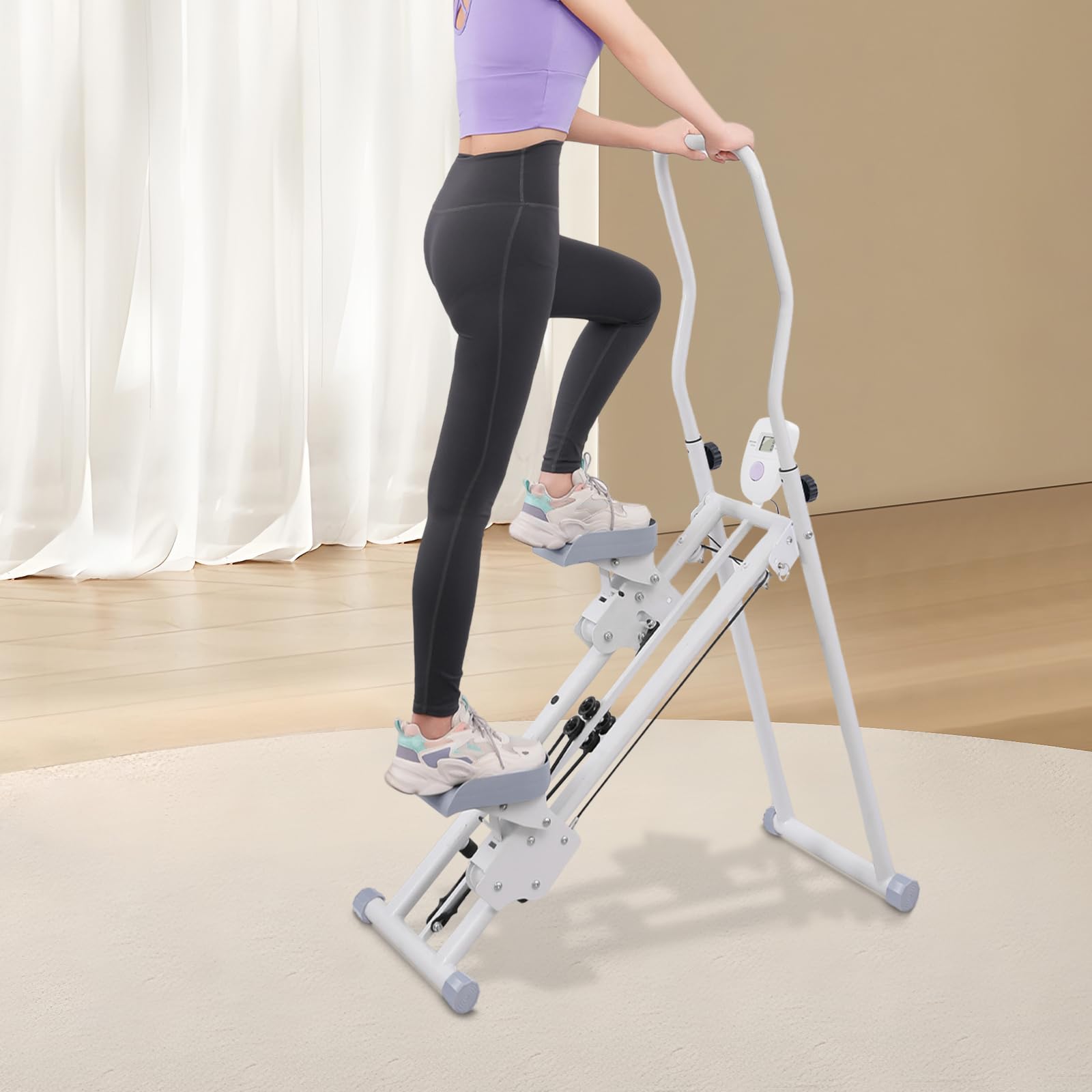 Scala LCD Stepper con manico Vertical Stair-Master pieghevole Cardio Esercizio Climber Manubrio e Pedali regolabili fino a 150 kg per esercizio domestico palestra allenamento completo