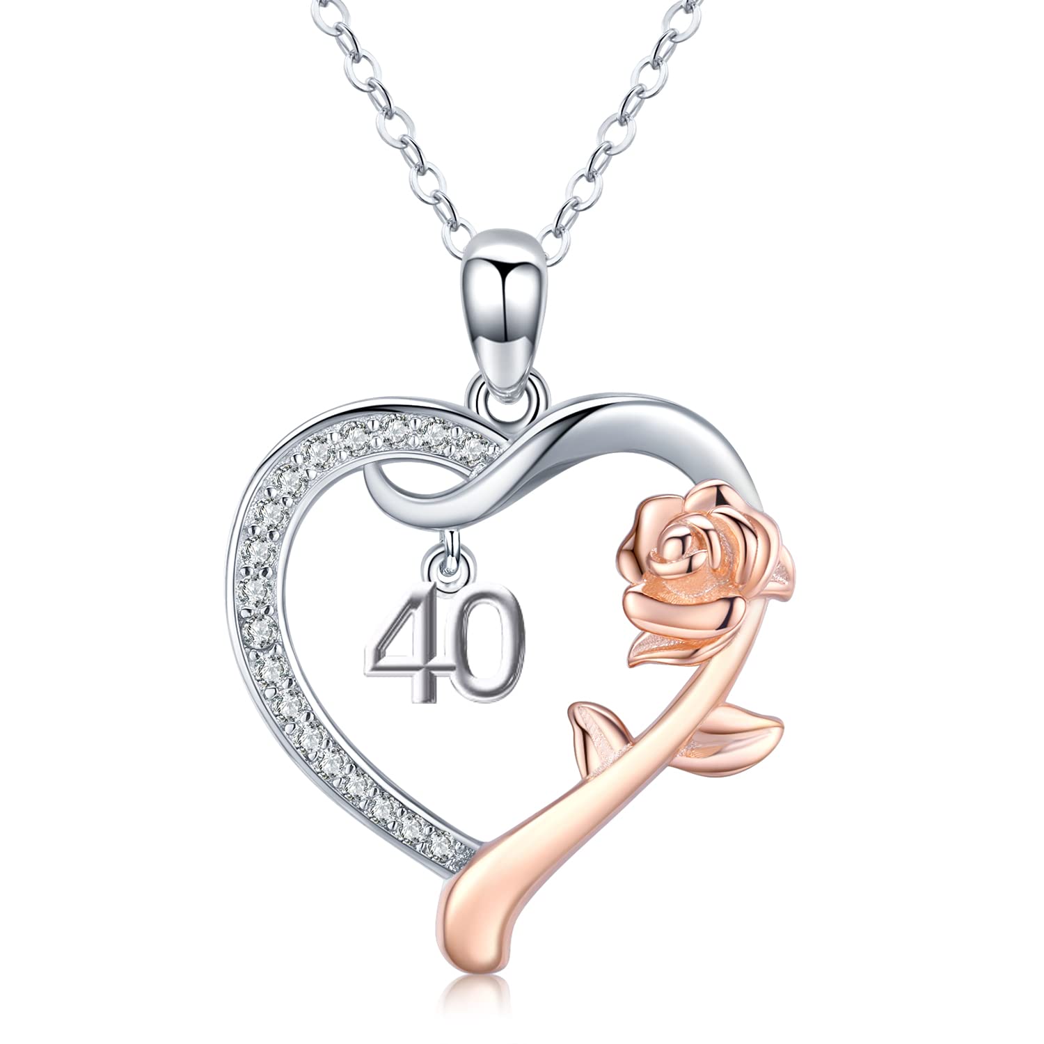 Sterling Silver Love Heart Rose Necklace