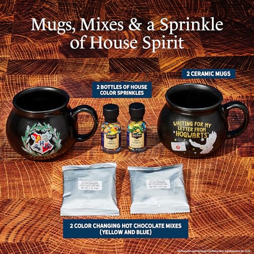 Image of HARRY POTTER Hot Chocolate Mug Gift Set, Includes 2 Color Changing Hot Chocolate Mixes, 2 House Sprinkles, and 2 Cauldron Mugs, Officially Licensed, HARRY POTTER Collection