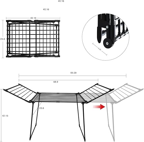Miniatura 20 de Estante de secado de ropa, estante de lavandería Gullwing, plegable, ahorra espacio, con clips para calcetines, para ropa, toallas, ropa de cama