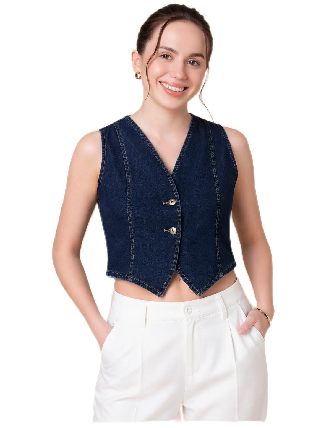 Women Black Denim Waistcoat-image-9