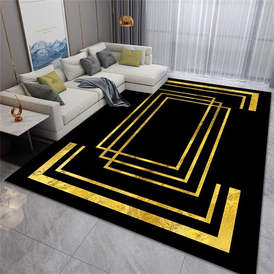 Tapis noir de salon 180x250cm anti-tache et facile a nettoyer pour entree et interieur