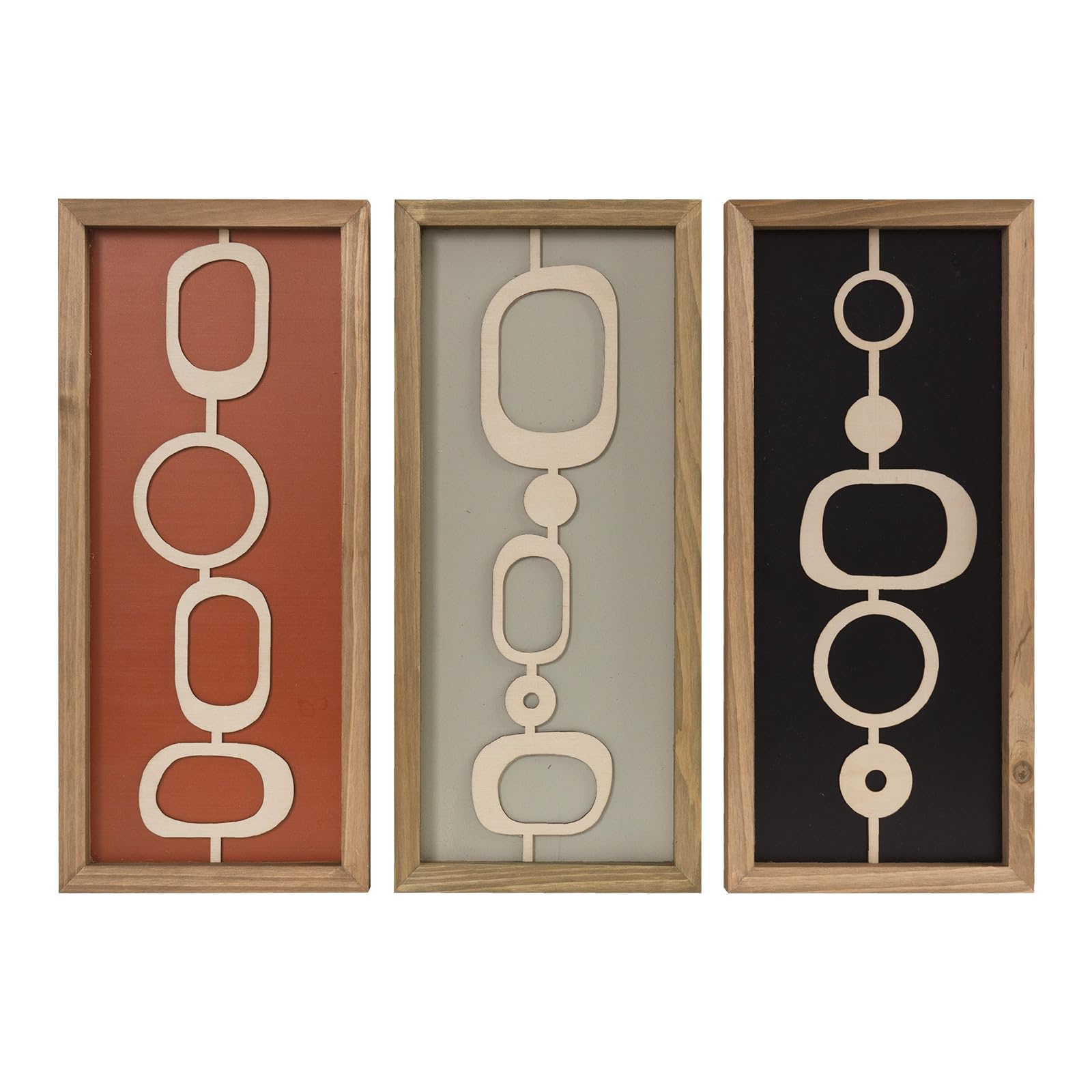 Photo 1 of pechpell 3 Set Of Mid Century Modern Wall Art Wooden Framed, Modern Boho 3D Abstract Geometric Mcm Wall Hanging For Living Room, Bedroom, Entryway, Home Office, Earth Tone Minimalist Decor